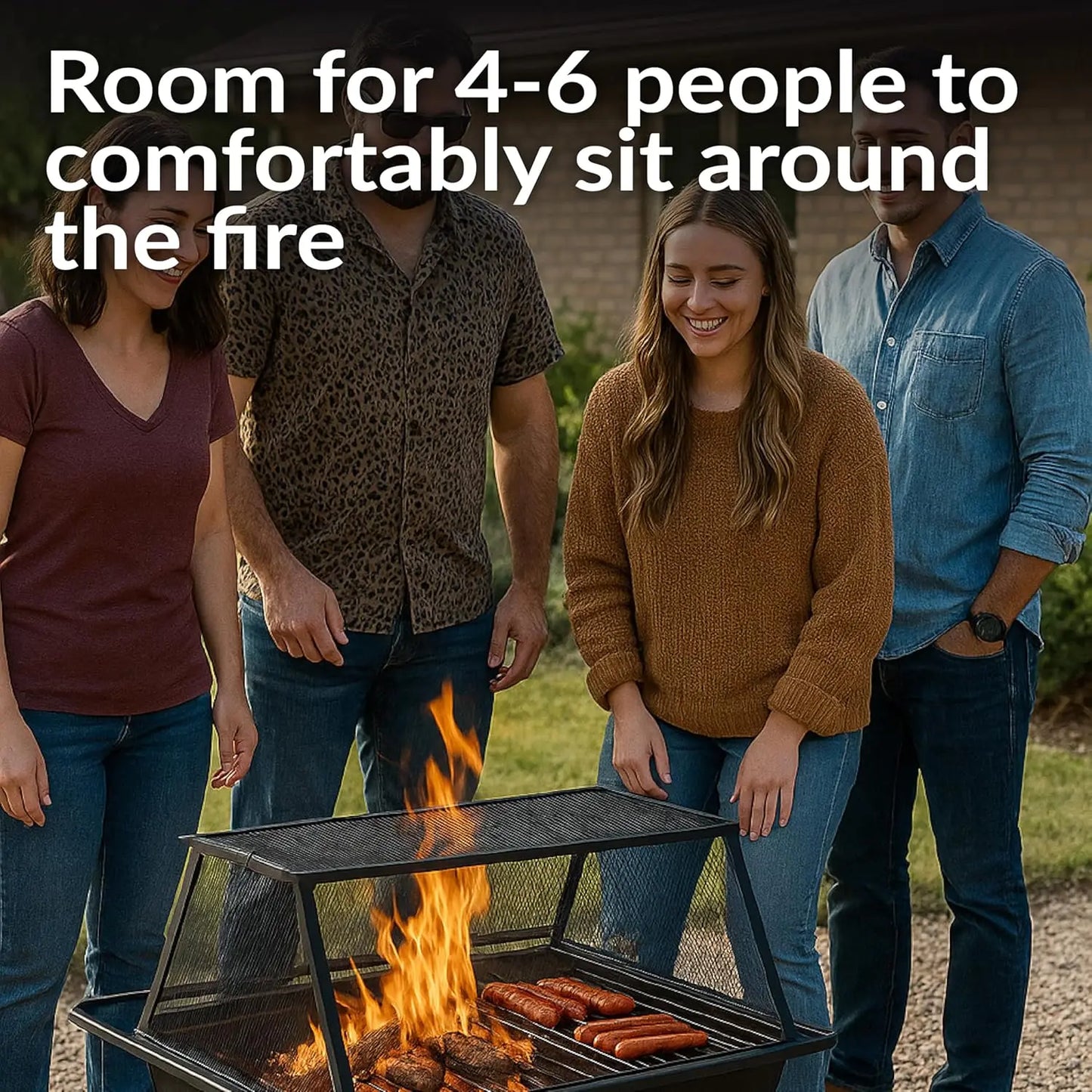 Outdoor Fire Pit With Grill, Spark Screen, Cover, And Poker