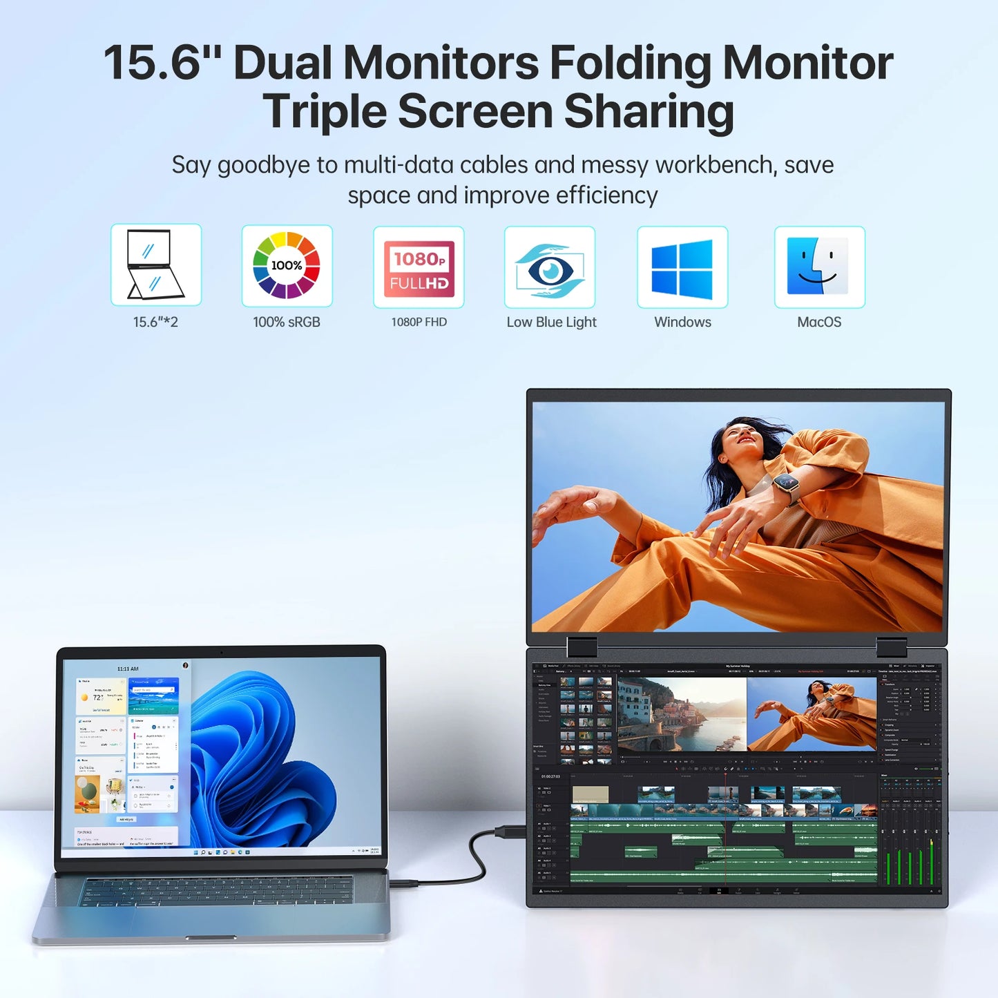 UPERFECT Portable Stacked Dual Monitor Extender With Stand