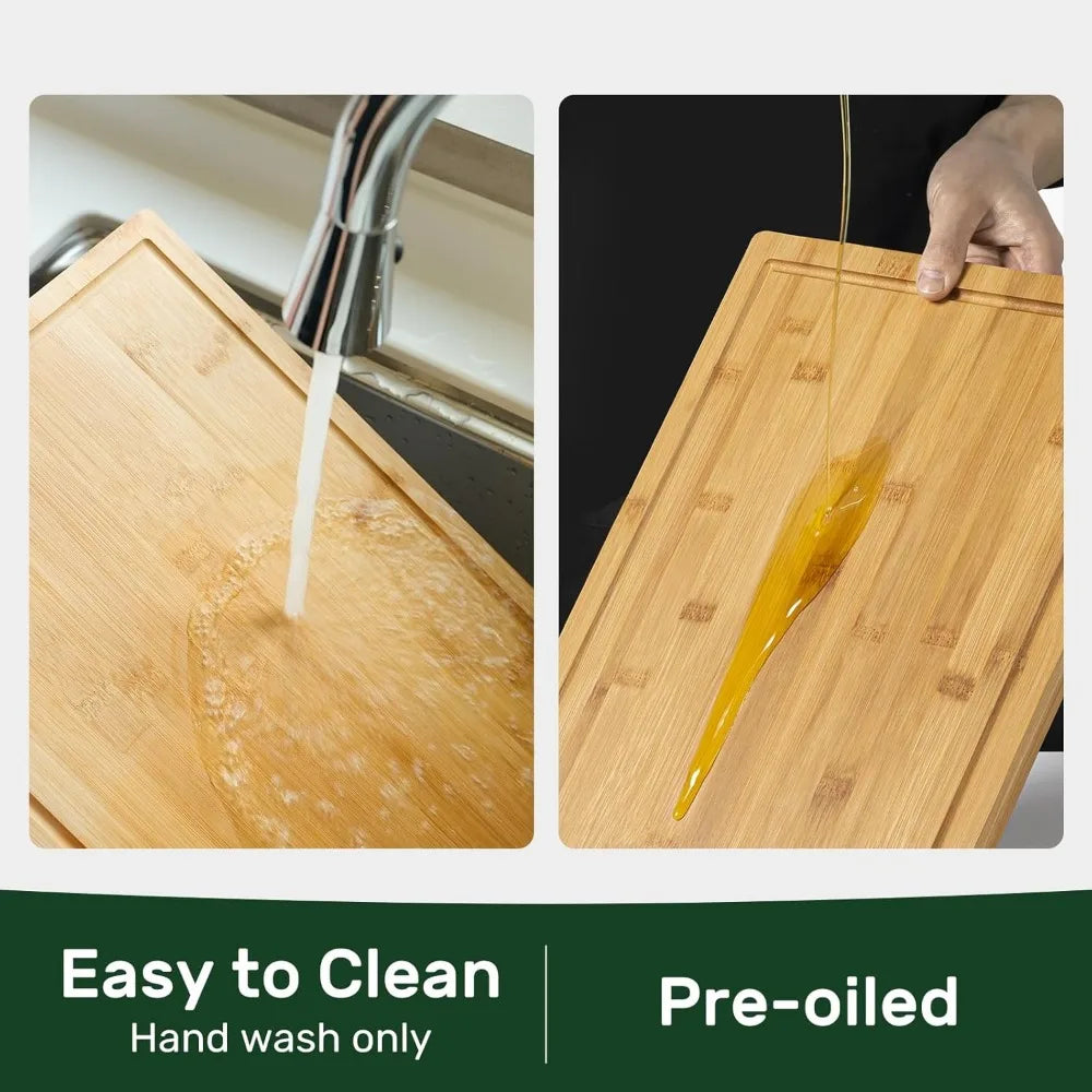NBVCX Bamboo Cutting Board With Juice Groove And Handle