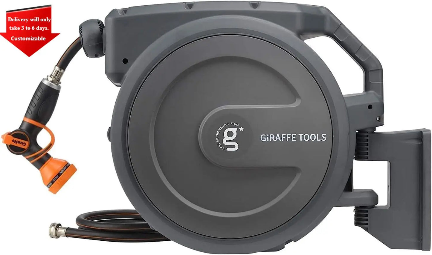 W30 Garden Hose Reel Retractable 1/2" x 100 ft Wall Mounted Water Hose Reel Automatic Rewind, Any Length Lock
