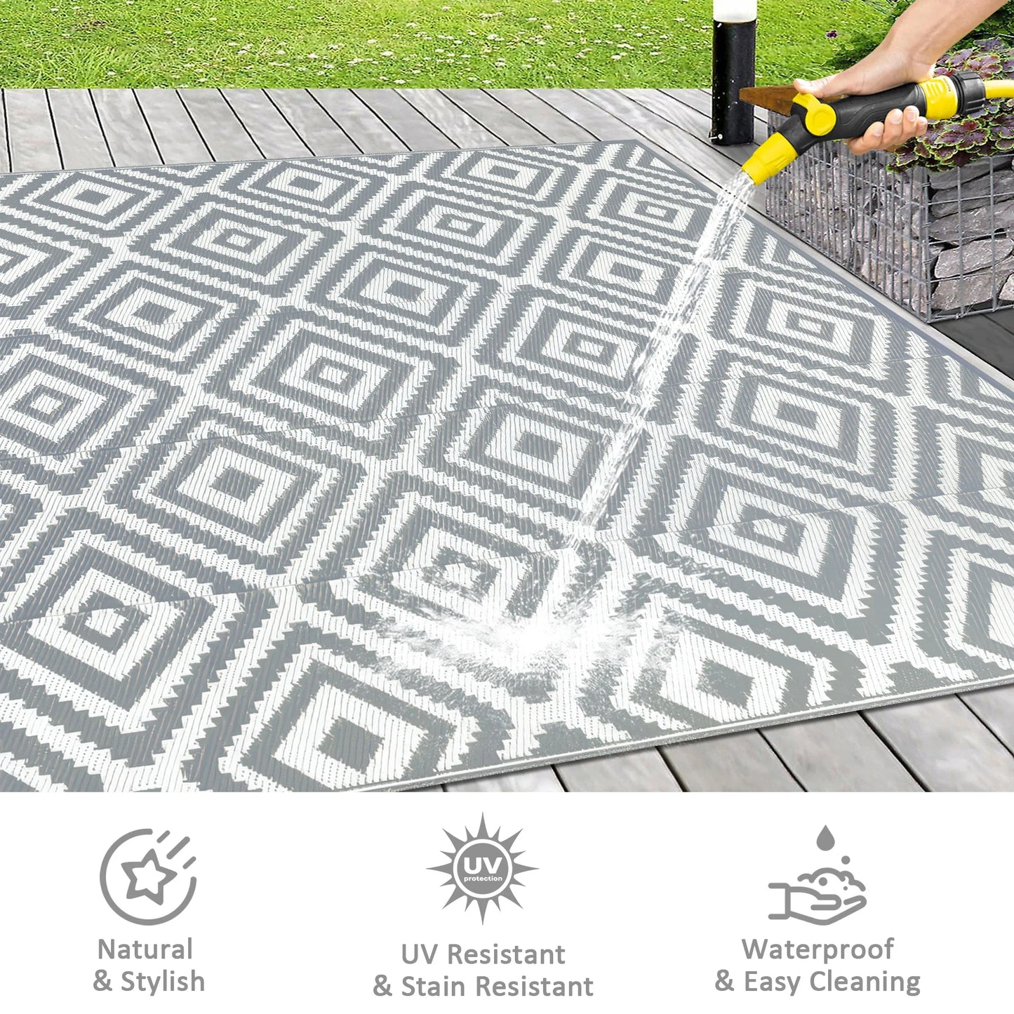 Outdoor Plastic Straw Rug Waterproof Reversible Patio Mat RV