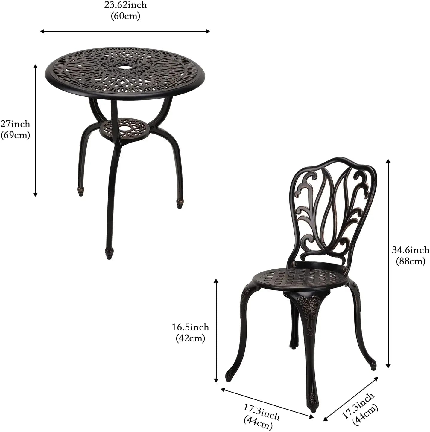 3-Piece Patio Bistro Furniture Set With Cast Aluminum Table