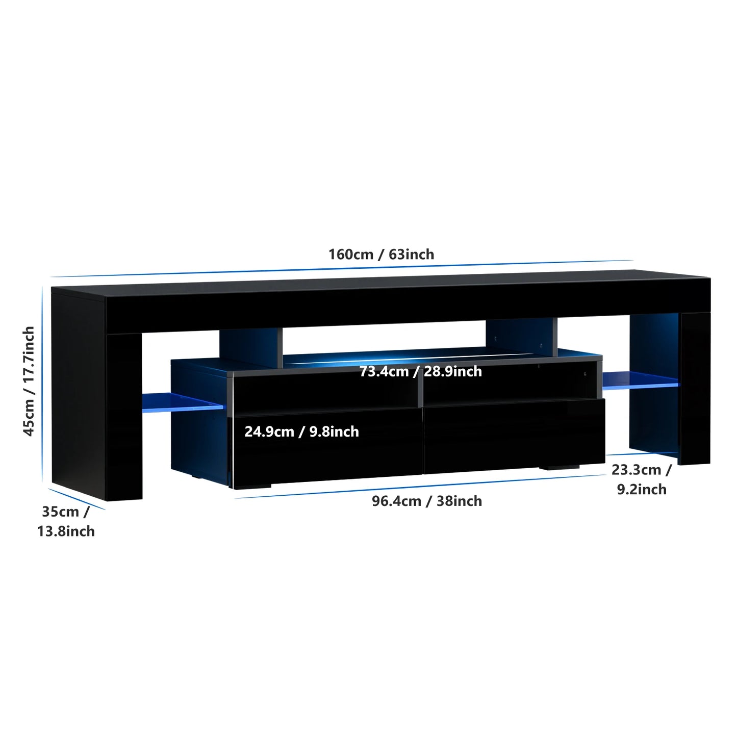QiaoShiRen LED TV Stand With Storage Drawers Modern Black Cabinet
