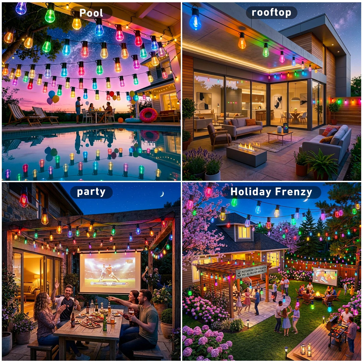 RGB IC Outdoor String Lights IP67 Waterproof With APP Remote