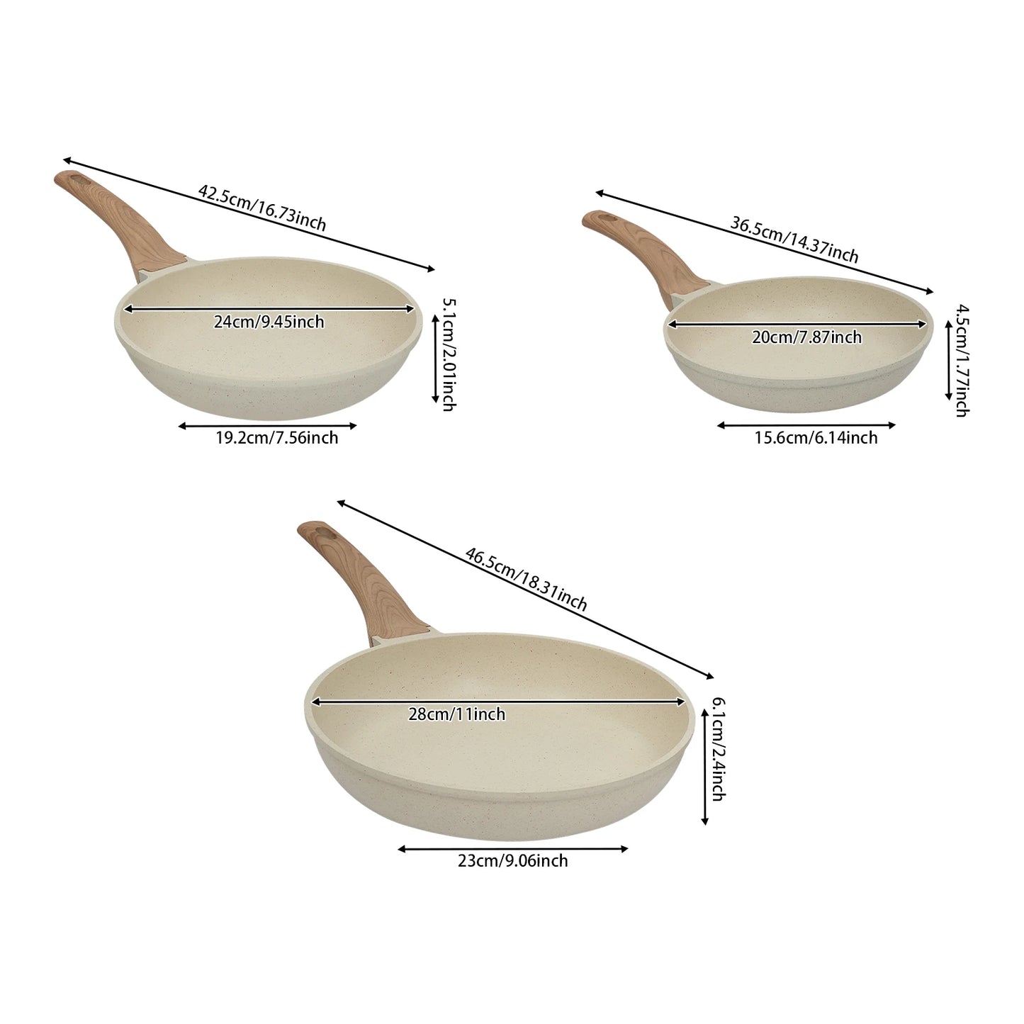 Bymaocar Three Piece Frying Pan Set Stainless Steel Oven Safe
