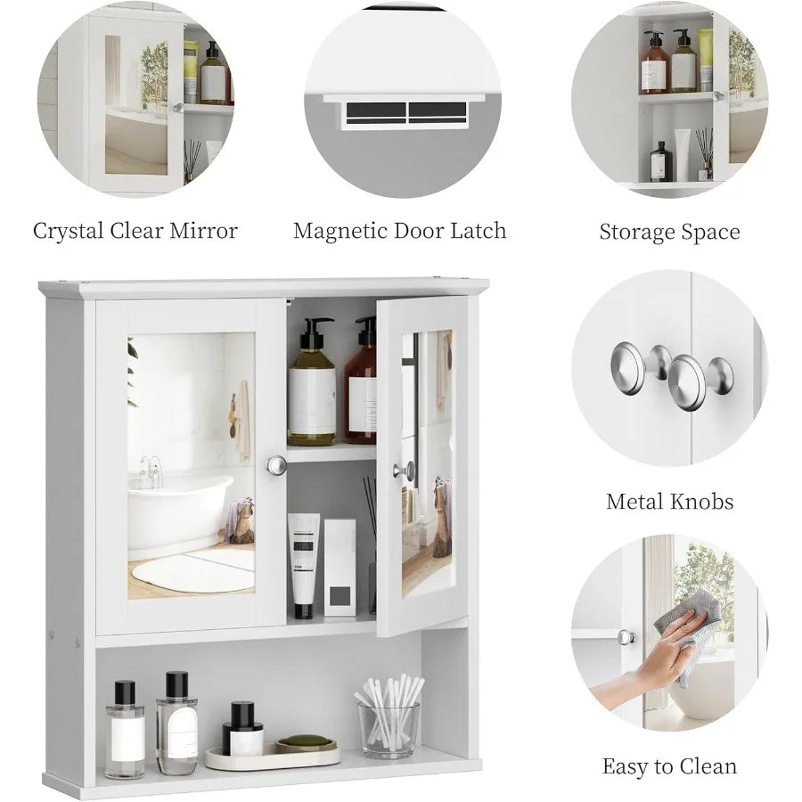 XIUWO Wall Mounted Medicine Cabinet With Mirror And Adjustable Shelves