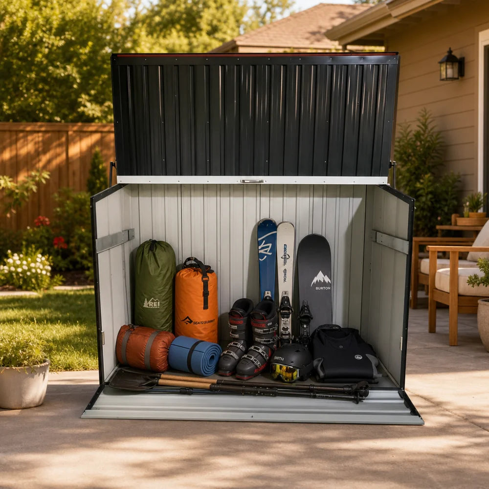 Outdoor Galvanized Steel Storage Shed Weatherproof With Flip Top Lid
