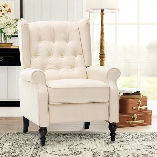 Mid Century Wingback Linen Recliner Chair Button Tufted For Adults