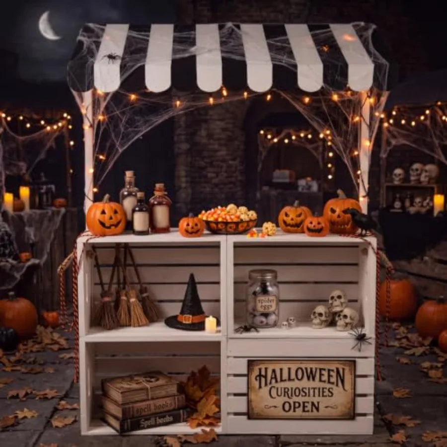 Halloween Vendor Cart Display Stand With Wooden Frame And Awning
