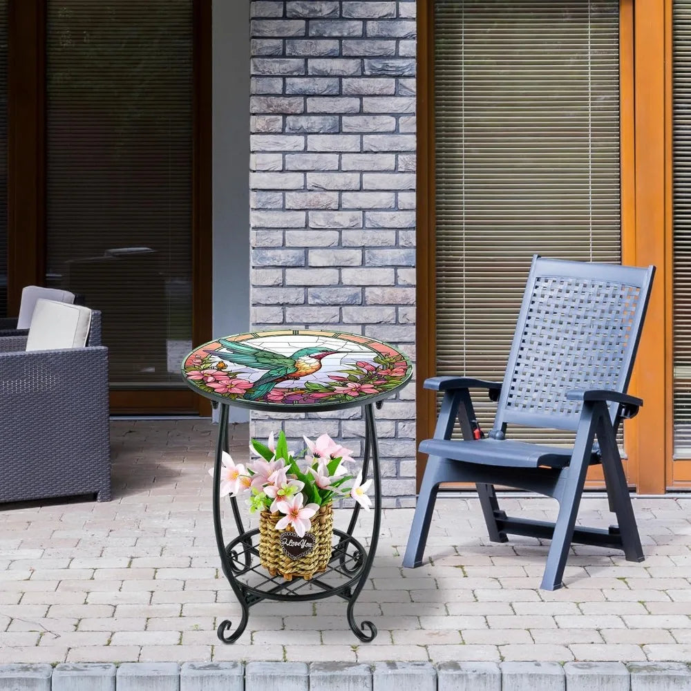 NBVCX Small Round Mosaic Outdoor Side Table For Patio