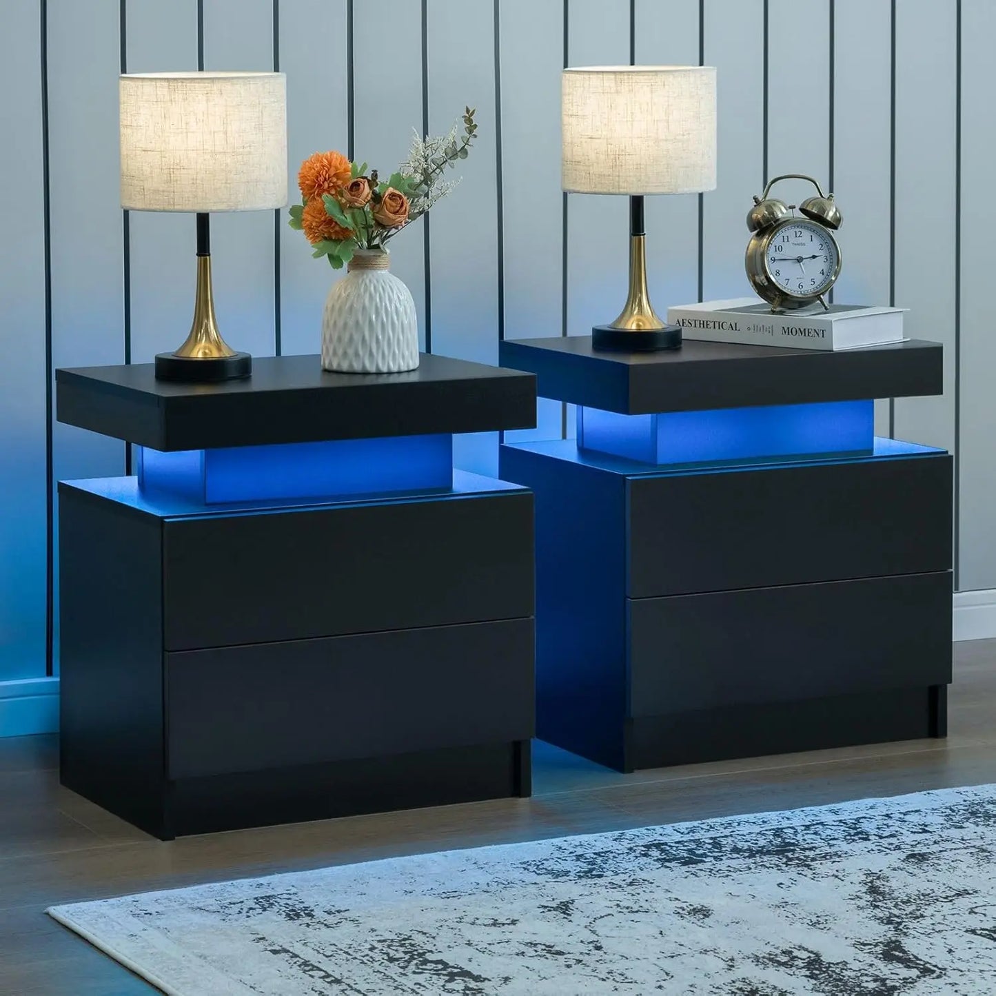 MOYU Nightstand Set of 2 With LED Drawers