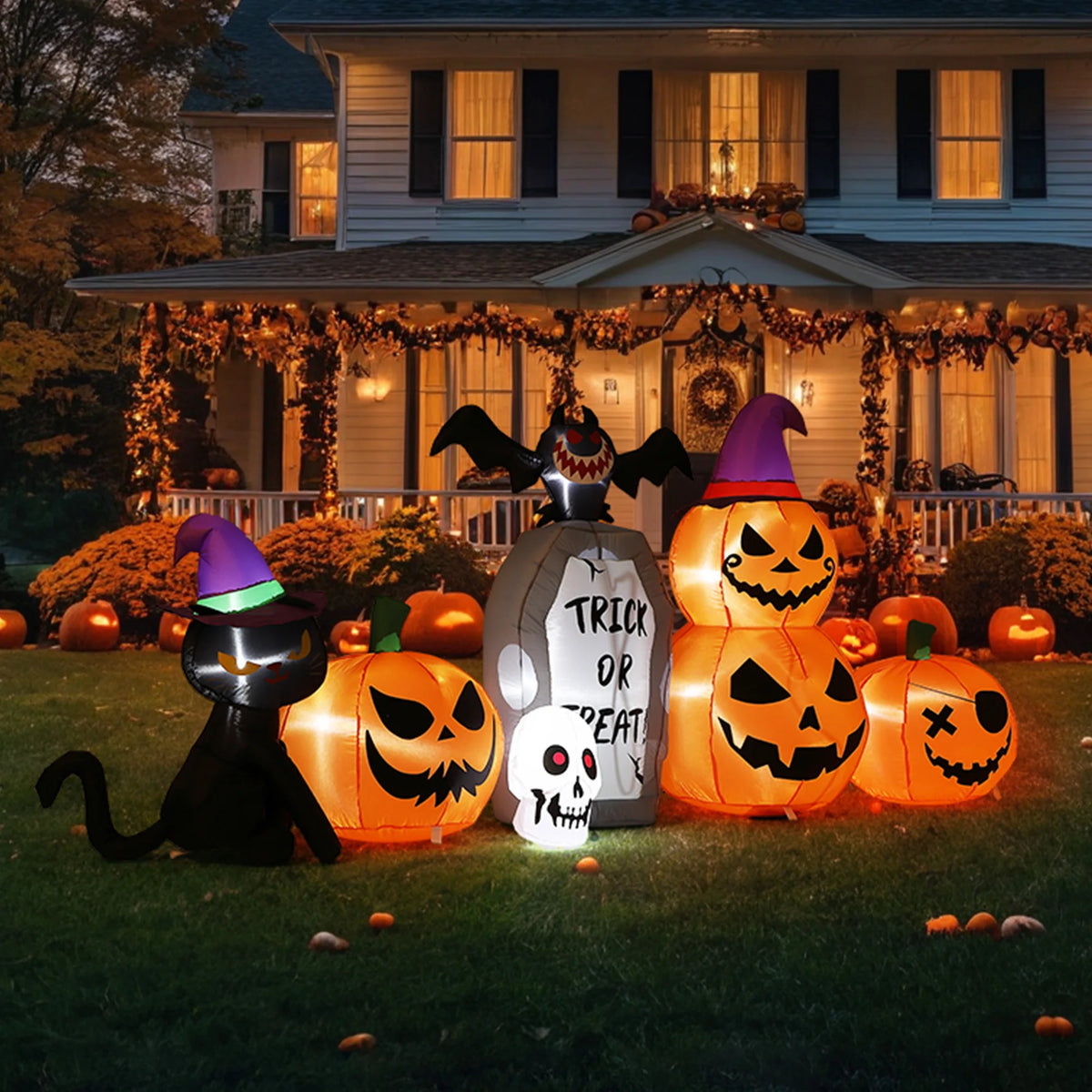 HiMISS Halloween Pumpkin Cat Tombstone Inflatable Decor With LED Lights
