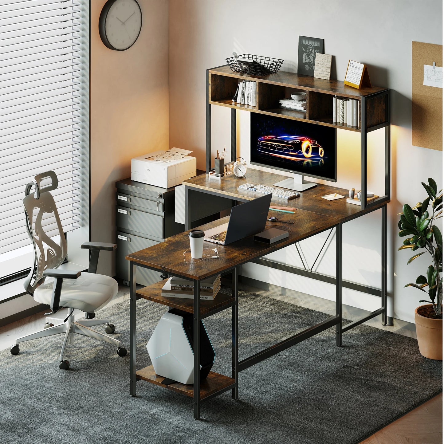 MCQ 67 Inch L Shaped Standing Office Desk With LED Lighting