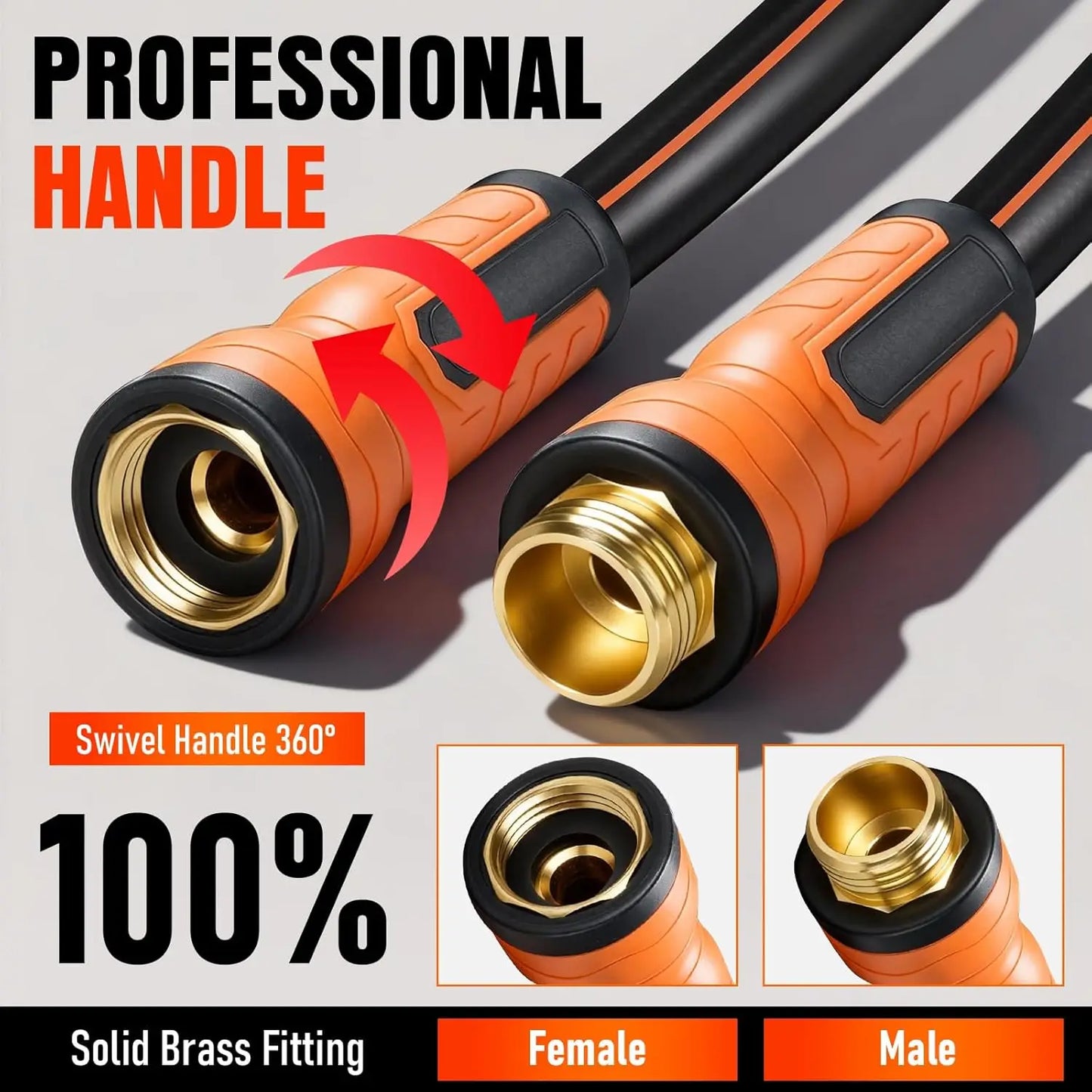 25 ft x 5/8" Heavy Duty Garden Hose, Flexible Durable Kink Resistant Lightweight Hybrid Leakproof with Fittings