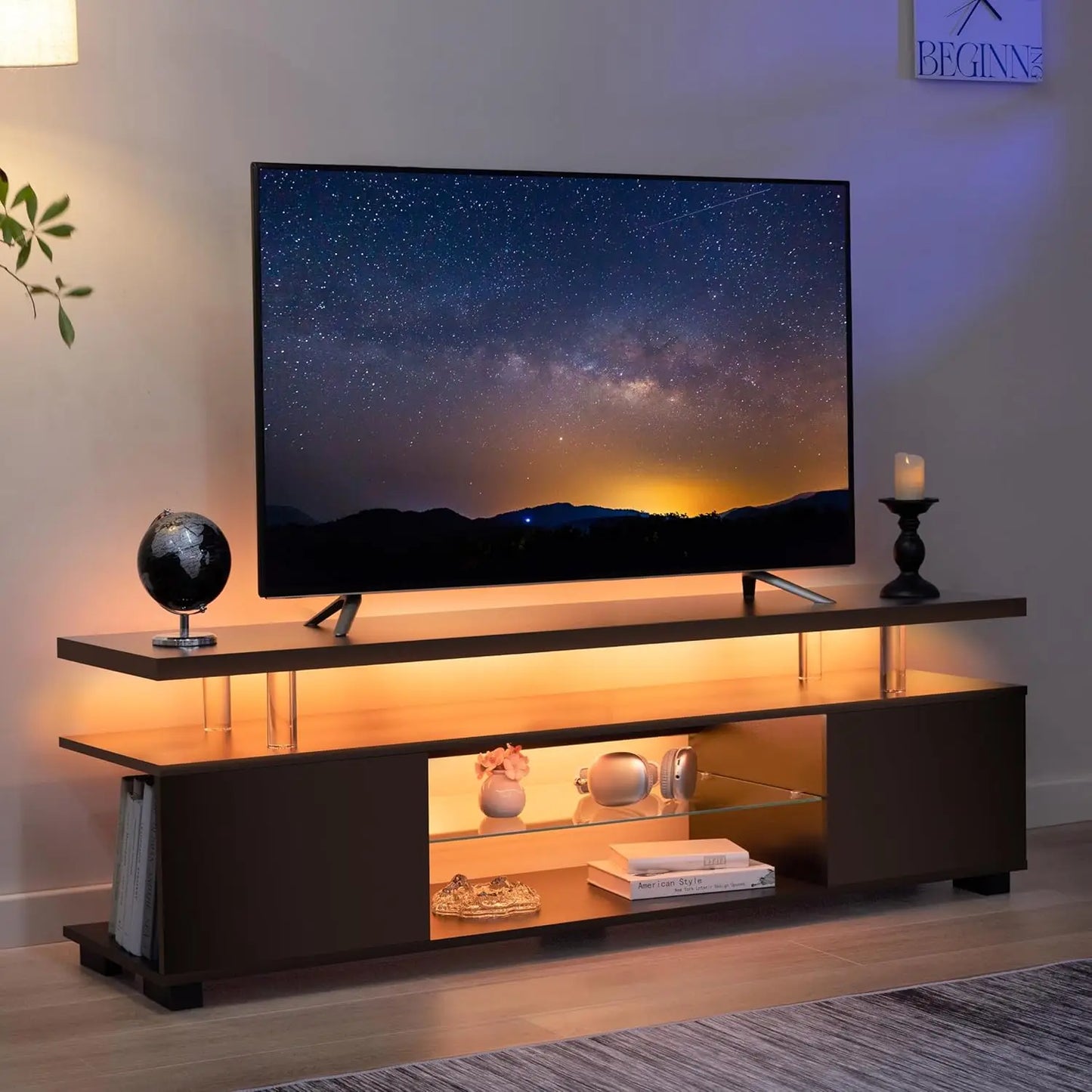 Modern Wooden TV Stand With Storage For Living Room Entertainment
