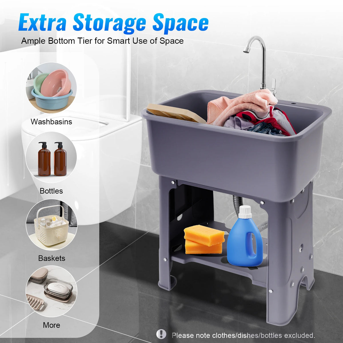 Freestanding Utility Sink With Rotating Faucet And Built In Washboard