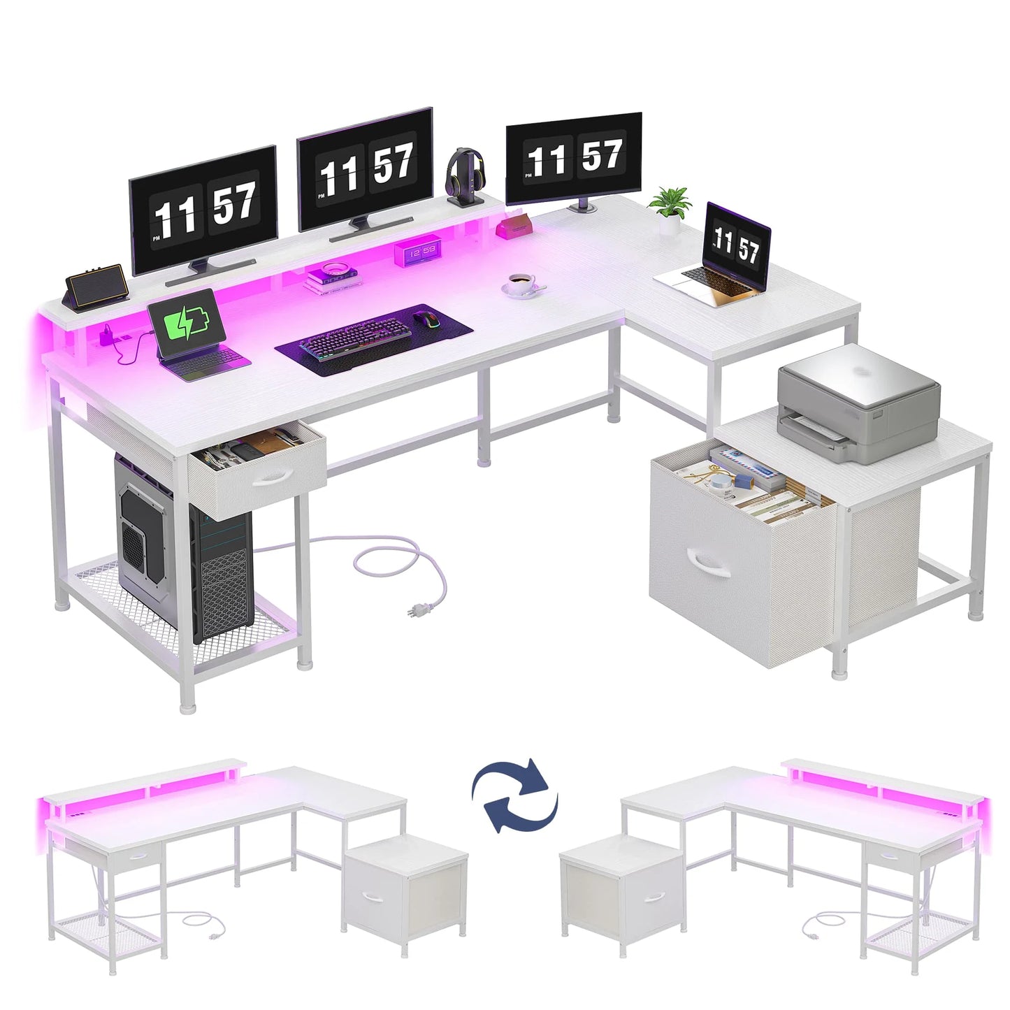 EnHomee 63 L Shaped Gaming Desk With RGB Lights