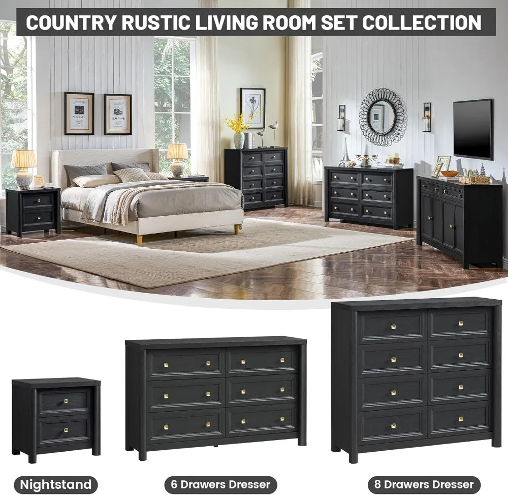 Farmhouse 6 Drawer Dresser In Solid Wood For Bedroom