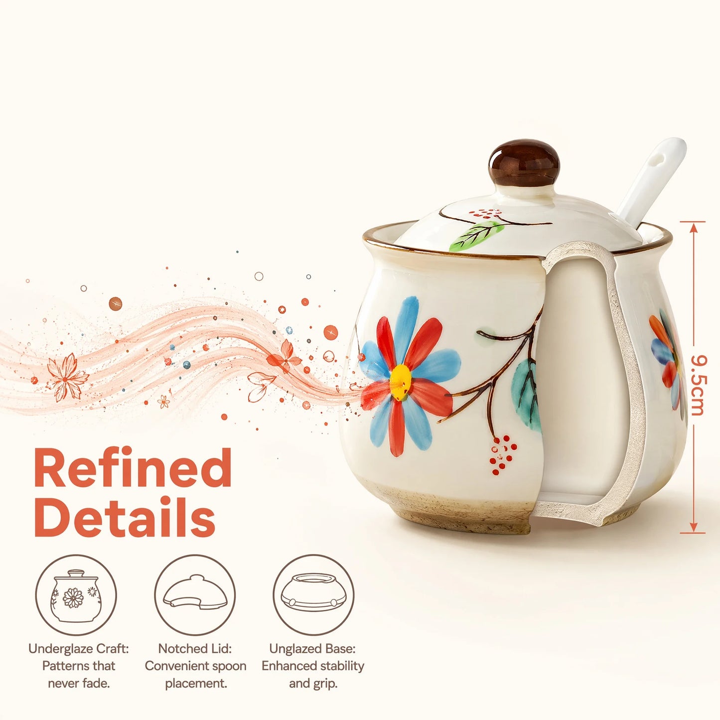 Three-Piece Ceramic Spice Jar Set With Tray Hand Painted Japanese