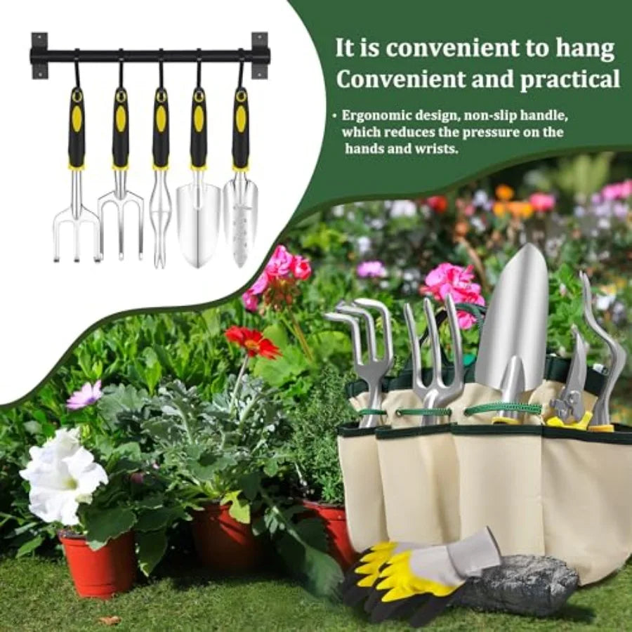 8Piece Garden Tools Set for Gardening Aluminum Alloy Heavy Duty Kit with Storage Tote Bag Ergonomic Rubber Grip Ideal for Indoo