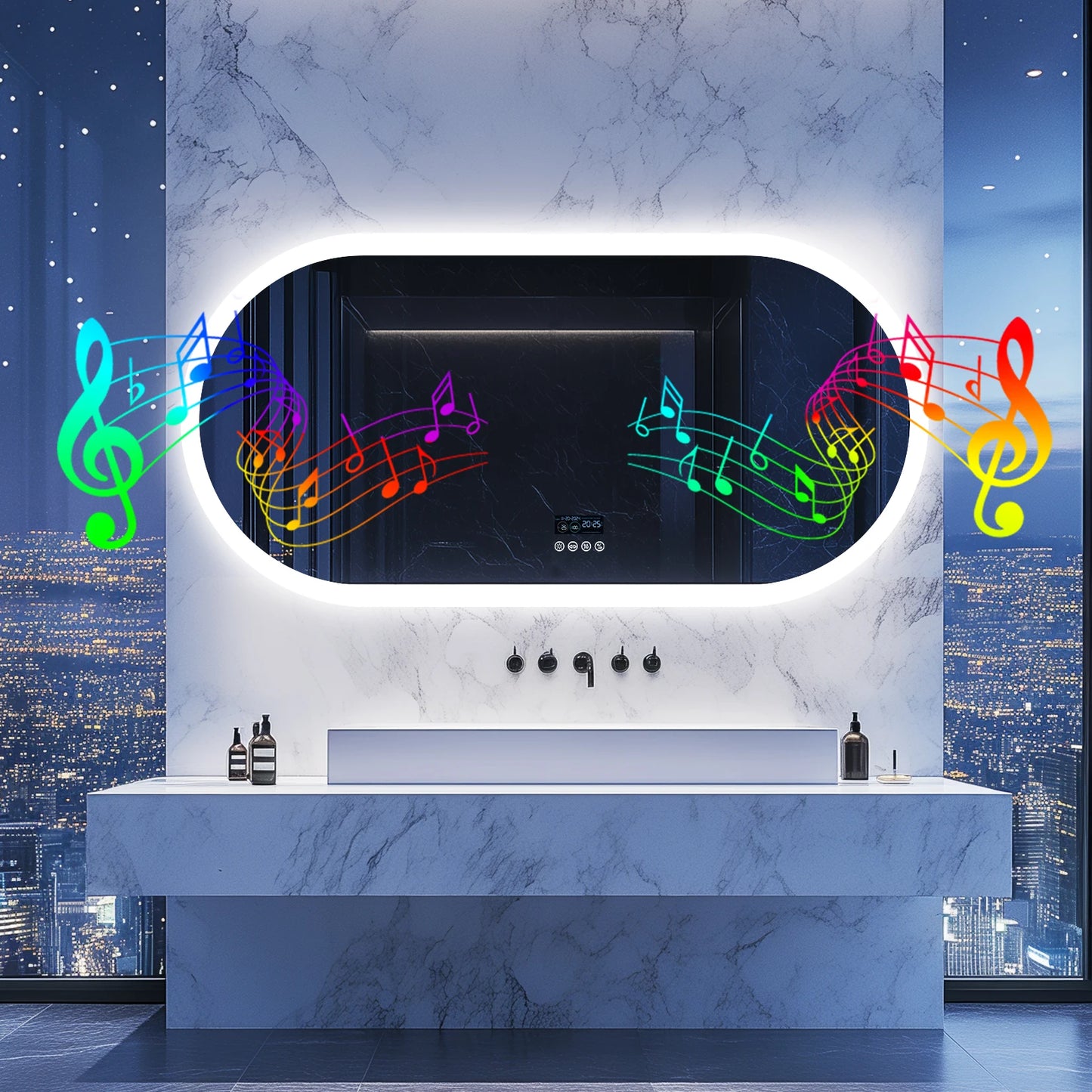 Wisfor Oval LED Bathroom Mirror With Lights Anti Fog Bluetooth Speaker
