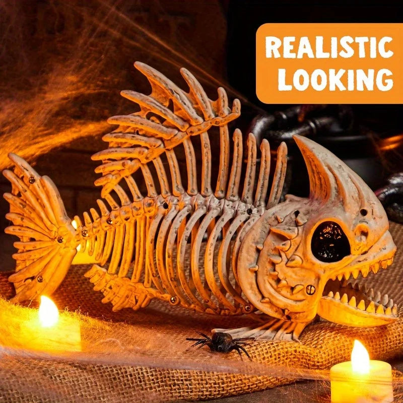 Poseable Fish Skeleton Halloween Decor For Indoor Outdoor Parties