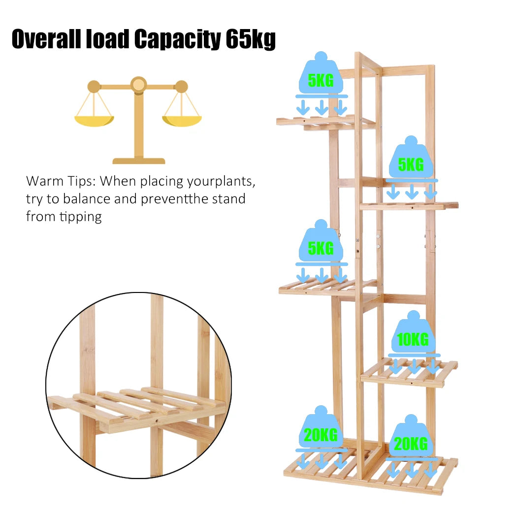 Vertical Bamboo Plant Rack 6 Tier Stand For Indoor And Outdoor Use