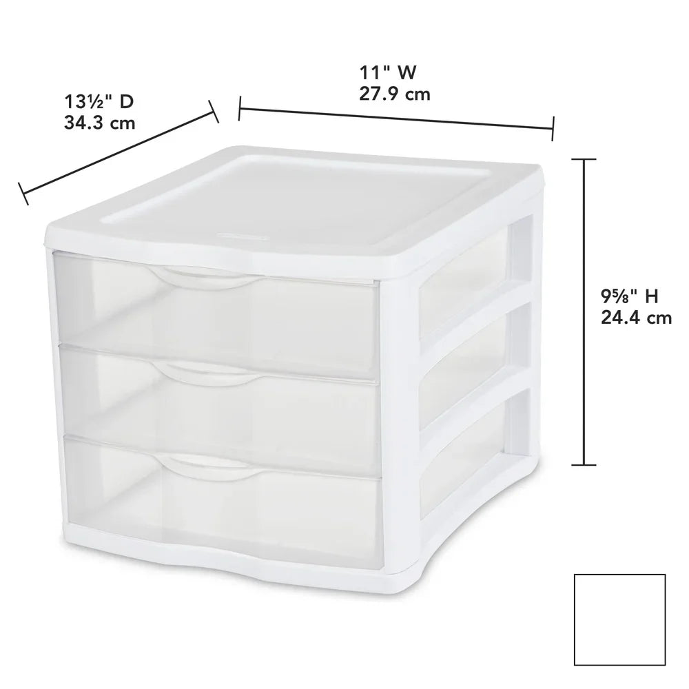 NONECN 3-Drawer Clear Plastic Desktop Storage Organizer