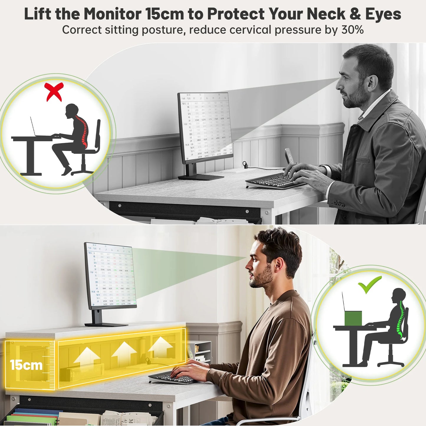 EnHomee 40 inch Office Desk With Monitor Stand And Charging