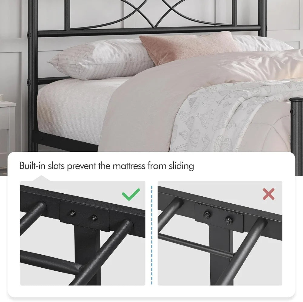 Metal Platform Bed With Curved Headboard Heavy-Duty Support