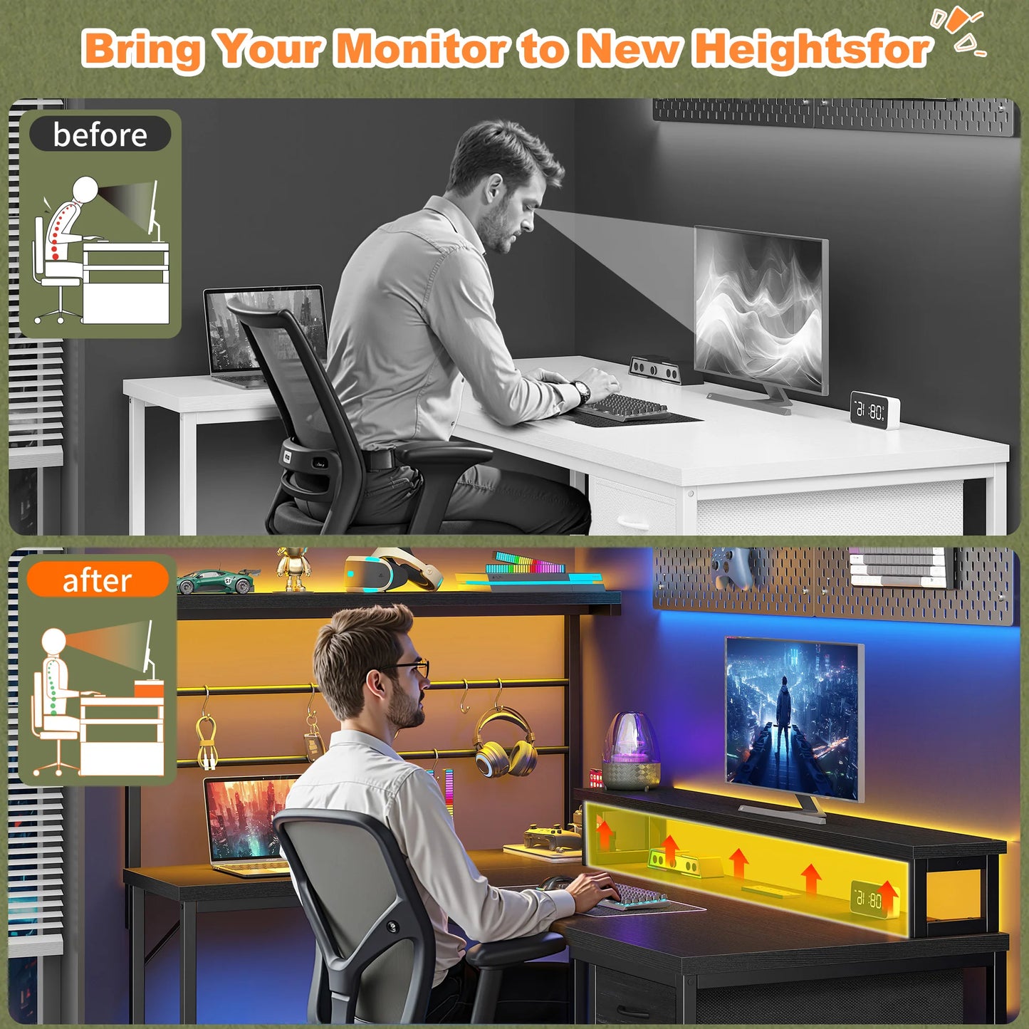 EnHomee 53 Inch L Shaped Gaming Desk With Hutch