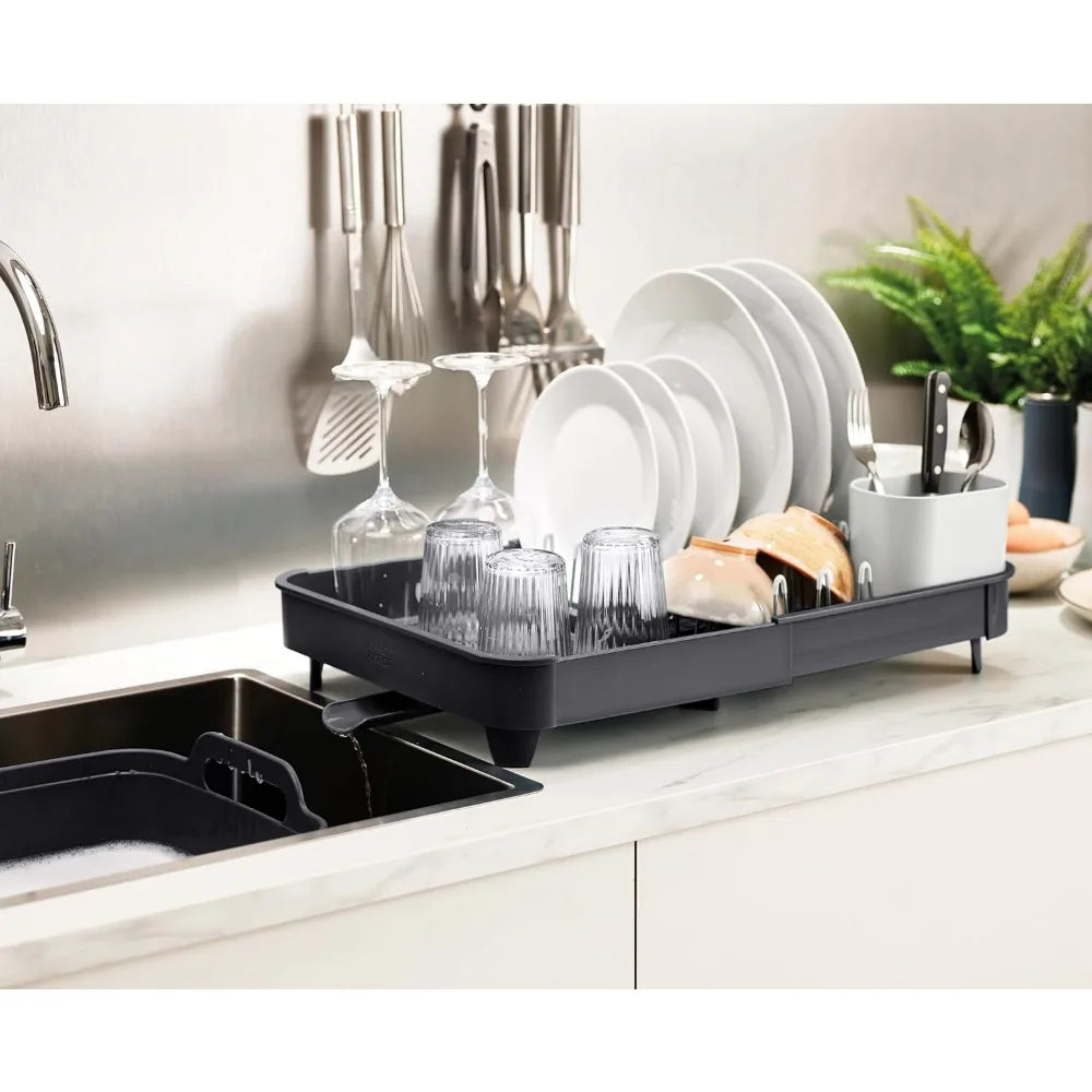 NBVCX Expandable Dish Drying Rack With Dual Parts Drainer