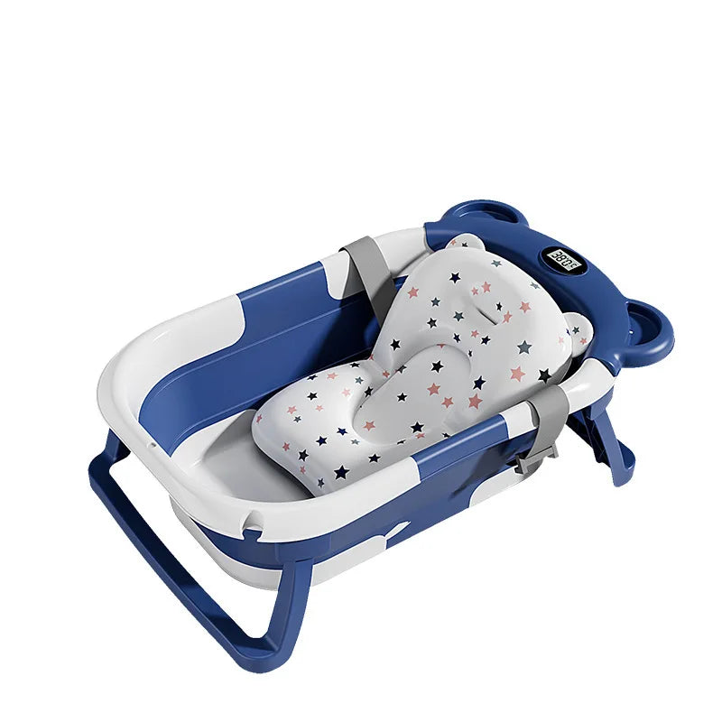 Portable Foldable Baby Bathtub With Thermometer, Cushion And Drain Hole