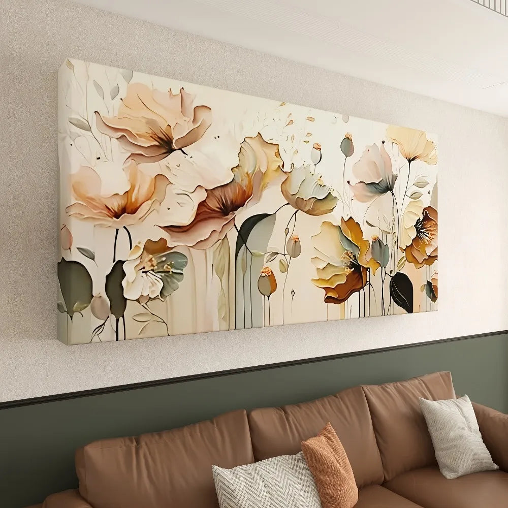 Abstract Floral Canvas Art With Pine Frame For Home Decor