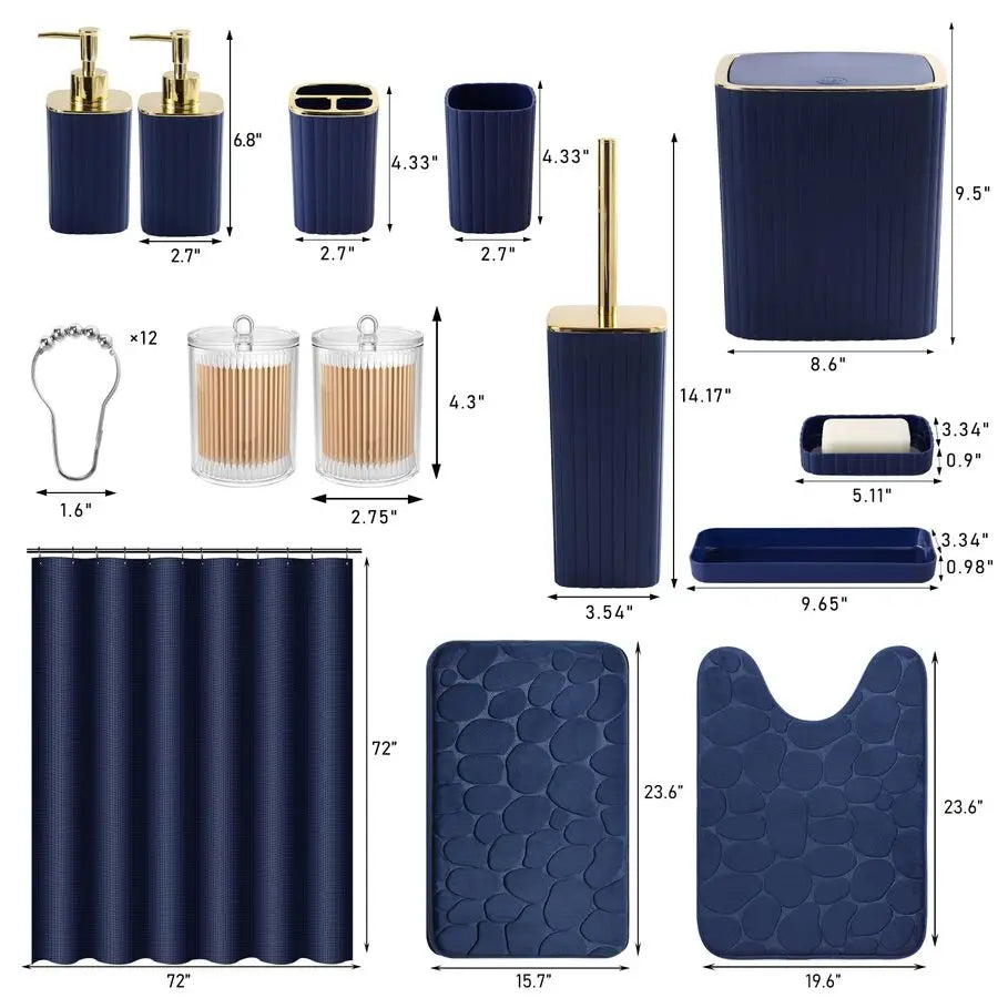 25 Piece Bathroom Accessory Set With Shower Curtain And Rugs