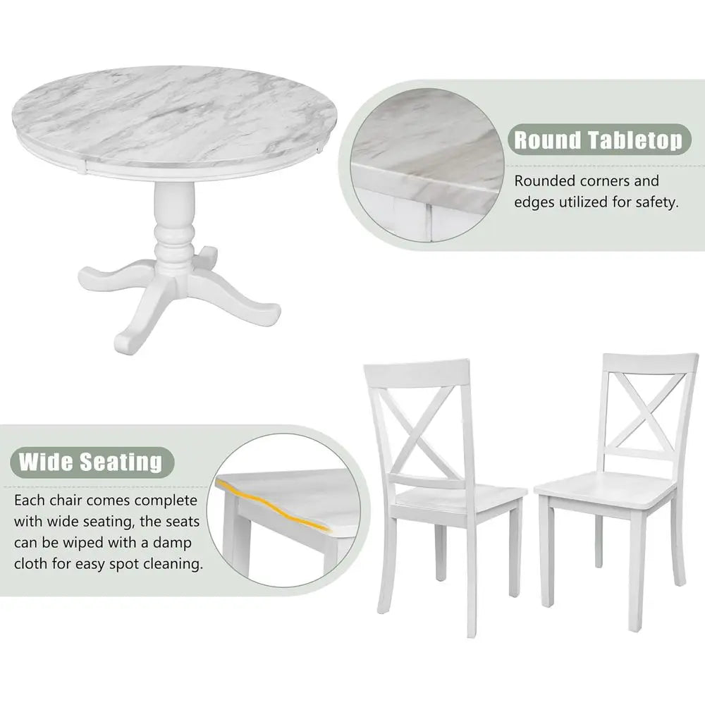 Round Dining Set for 5 with Marble Table and Chairs