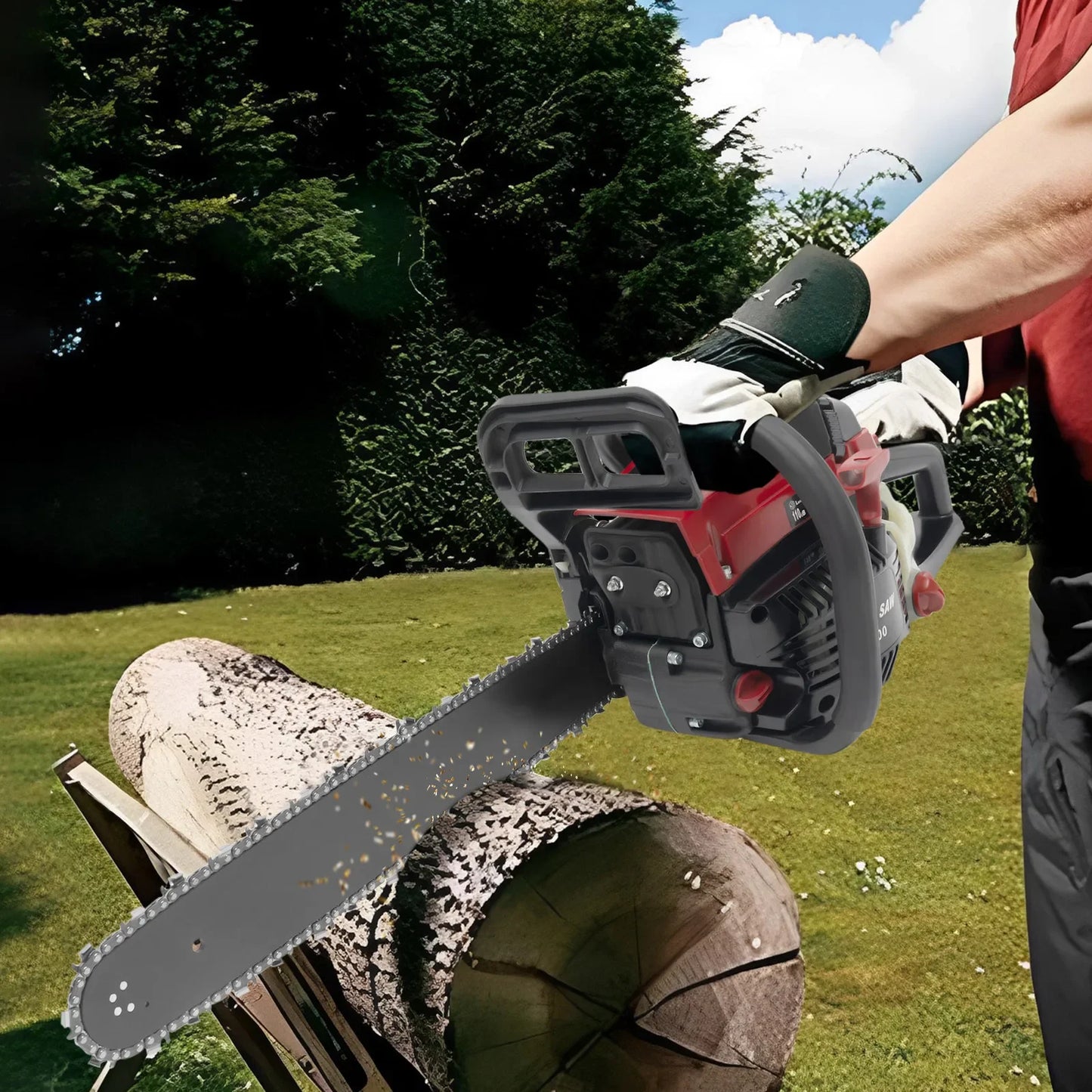 58CC 2-Stroke Gas Chainsaw 20Inch Handheld Portable Chainsaw 2400W High Power Cordless Chainsaw for Garden Pruning Tree Cutting