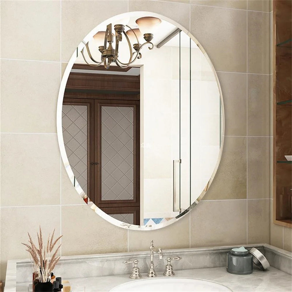 Wisfor Frameless Oval Wall Mirror Beveled Edge For Modern Bathrooms