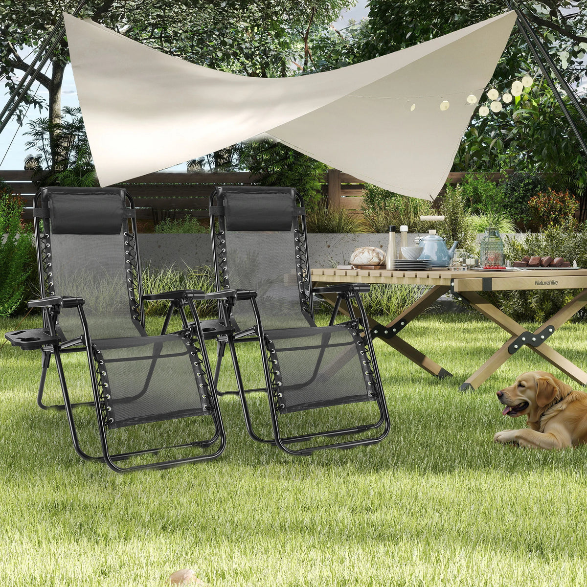 JHK Zero Gravity Recliner Outdoor Folding Lounge Chair Cup Holder