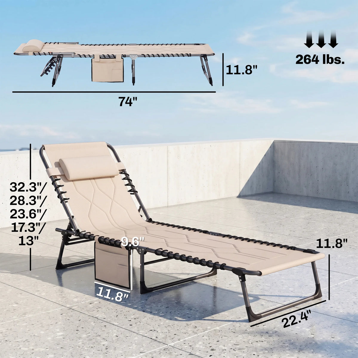 Outsunny Adjustable Folding Reclining Chaise Lounge Chair With Pocket