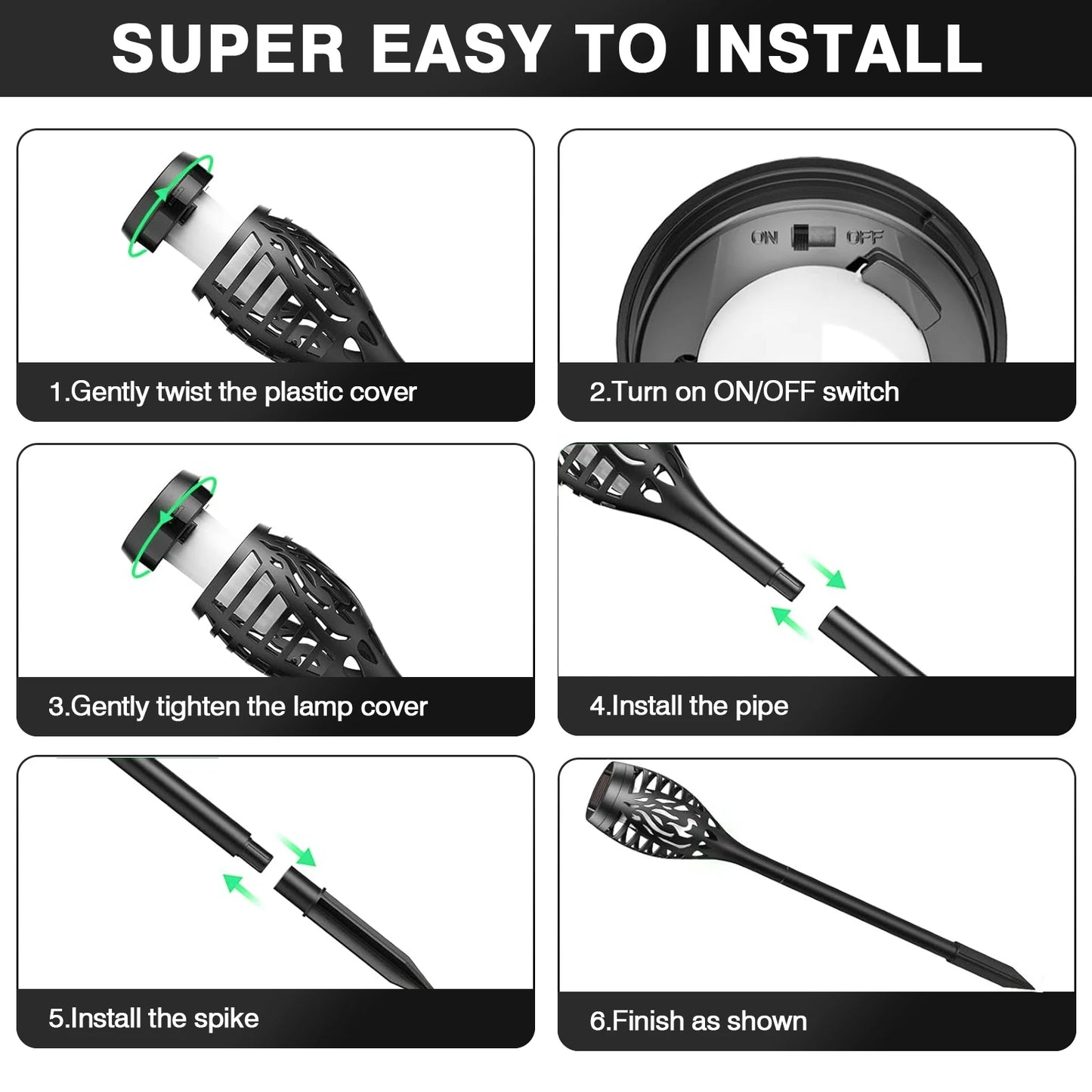 Solar Flame Torch Led Lights for Outdoor Lawn Pathway Decoration