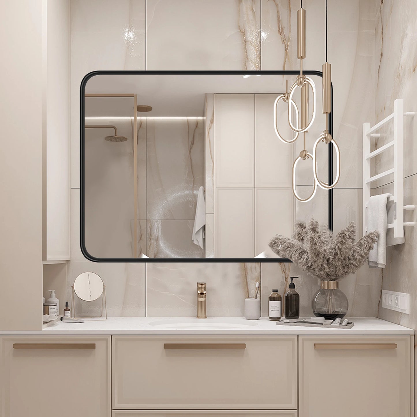 JHK Matte Metal Framed Bathroom Mirror for Wall Vanity Rectangle