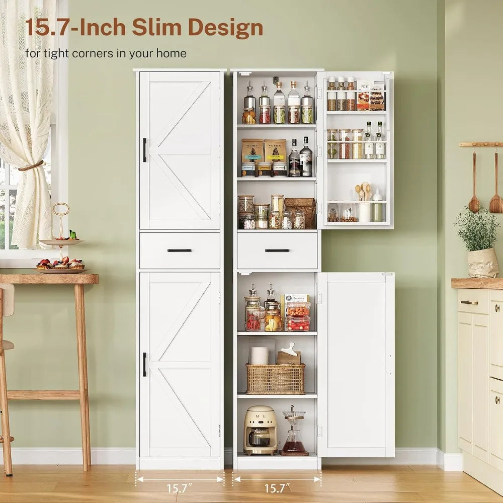 Tall Narrow Storage Cabinet With 3 Doors And Drawer