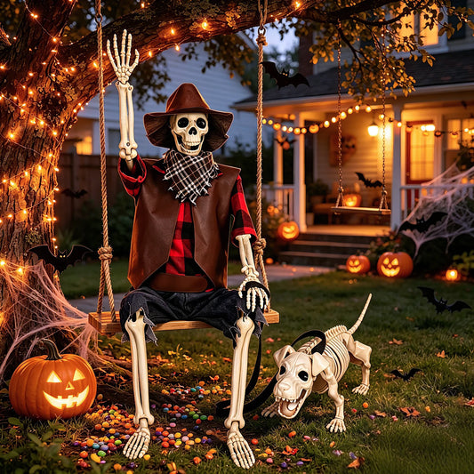 Professional Western Cowboy Posable Halloween Skeleton Yard Decor