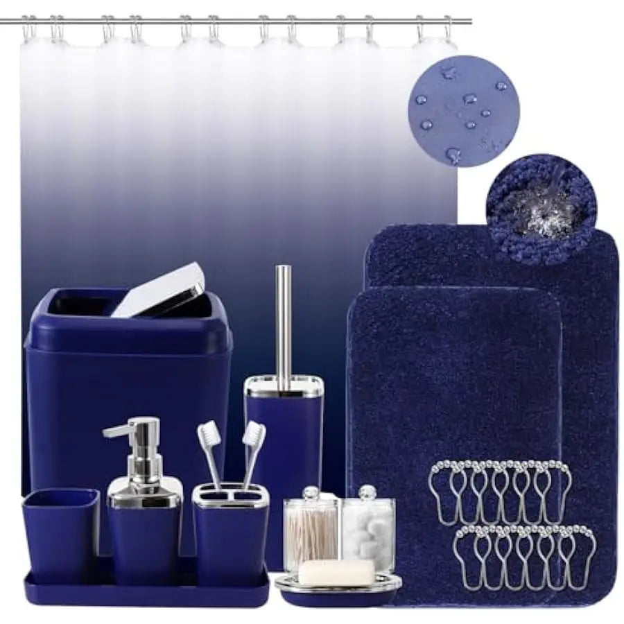Bathroom Accessories Set With Shower Curtain Rugs And Soap Dispenser