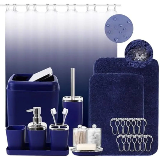 Bathroom Accessories Set With Shower Curtain Rugs And Soap Dispenser