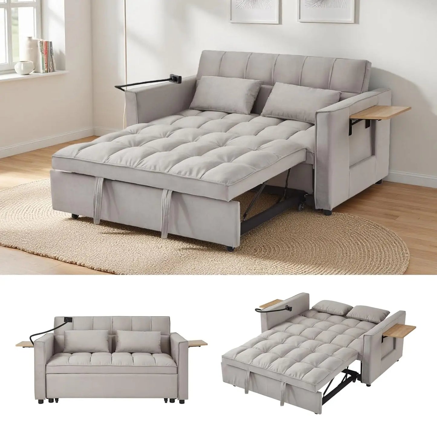 Loveseat Sleeper Sofa Three In One Convertible With Adjustable Backrest