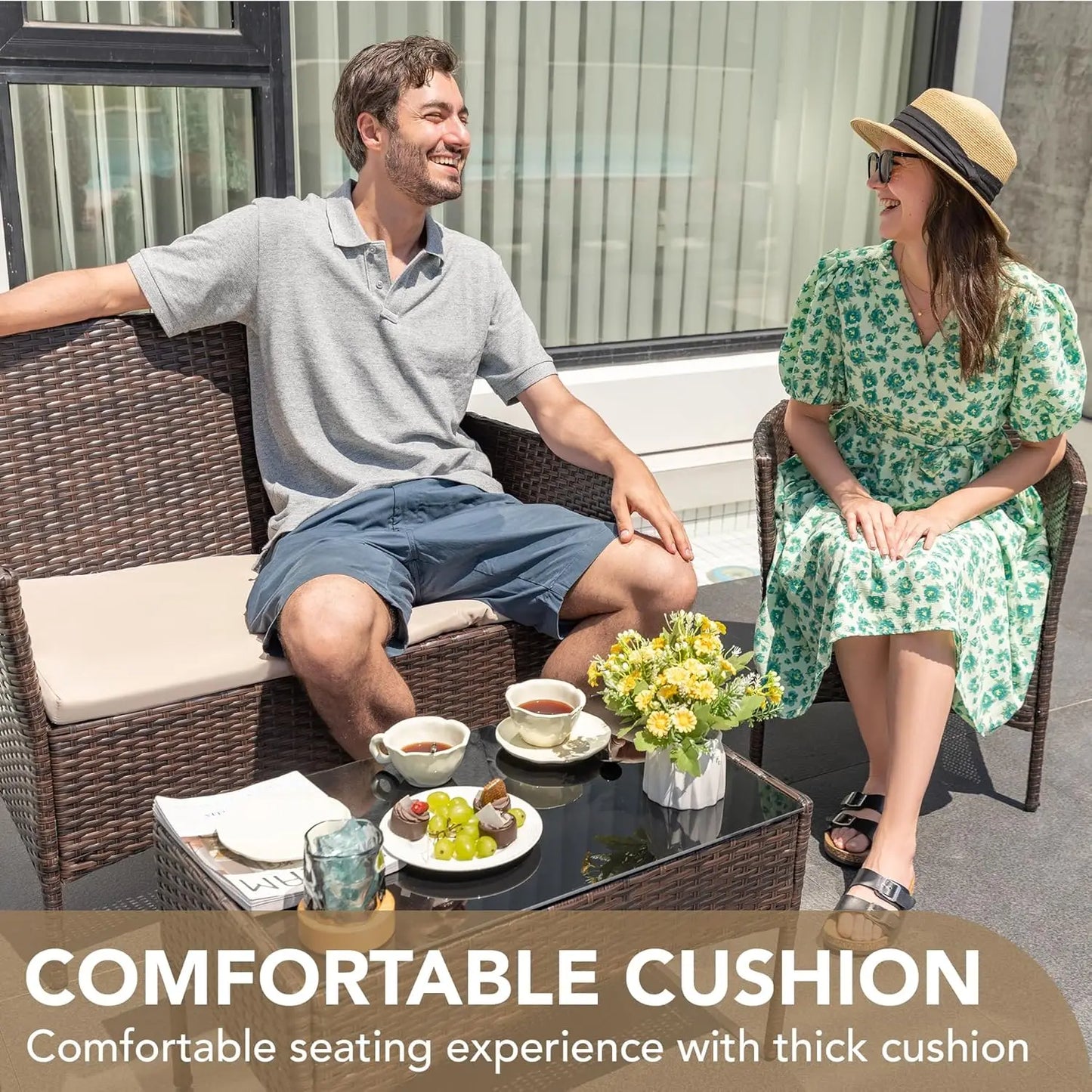 Outdoor 4-Piece Patio Rattan Wicker Furniture Set Balcony