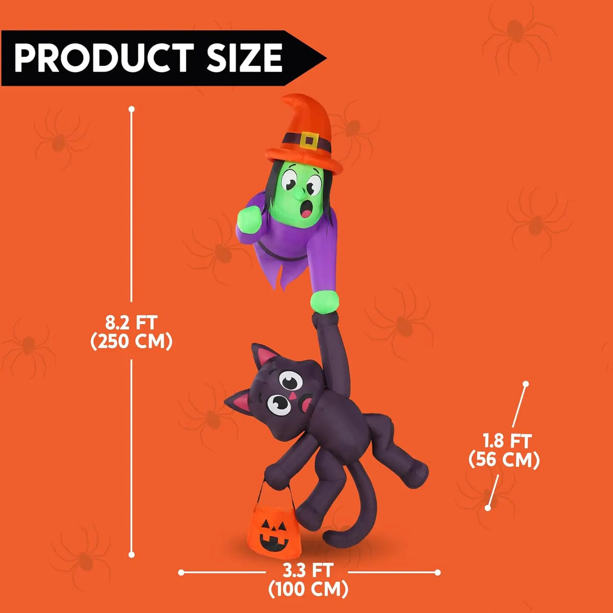 Halloween Witch And Cat Inflatable Roof Decoration With LED Lights