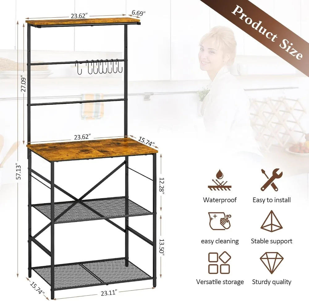 Four Tier Farmhouse Coffee Bar Station With Eight Hooks
